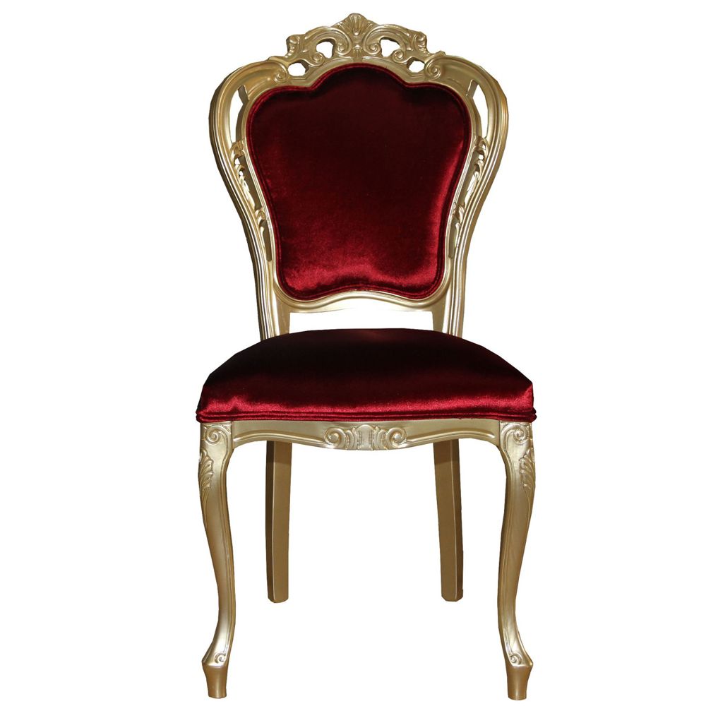 Magnificent luxury baroque chair in Bordeaux red velvet fabric and golden frame by Casa Padrino from Italy