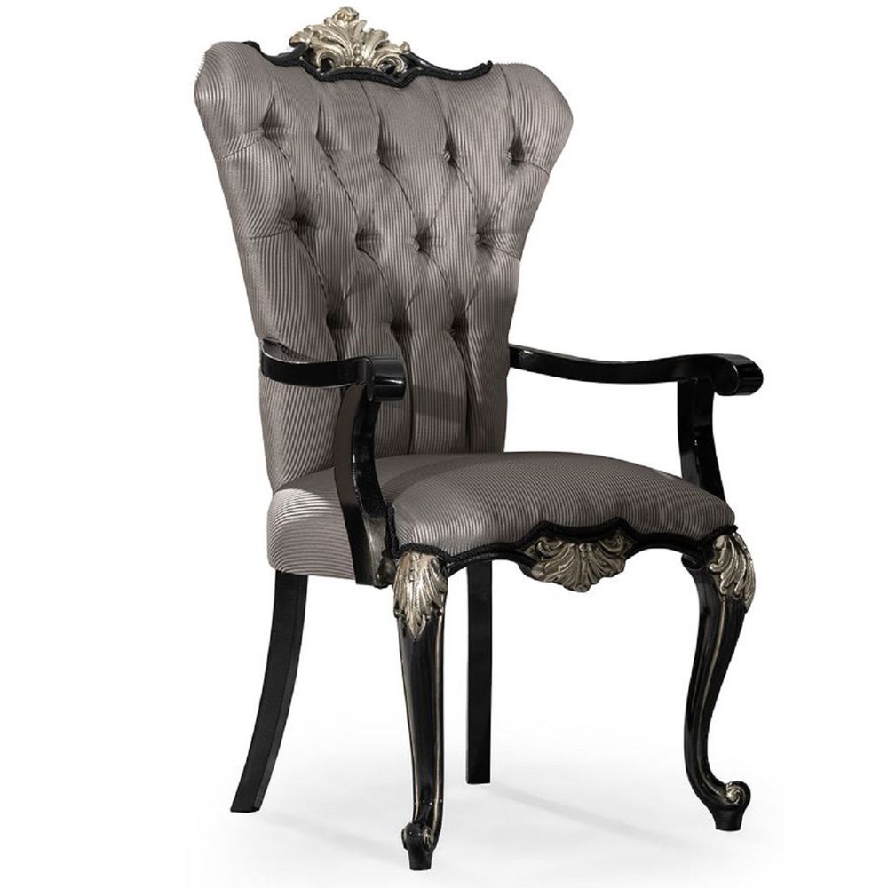 High-quality luxury baroque chair by Casa Padrino black gray gold with armrests by Casa Padrino made in Italy