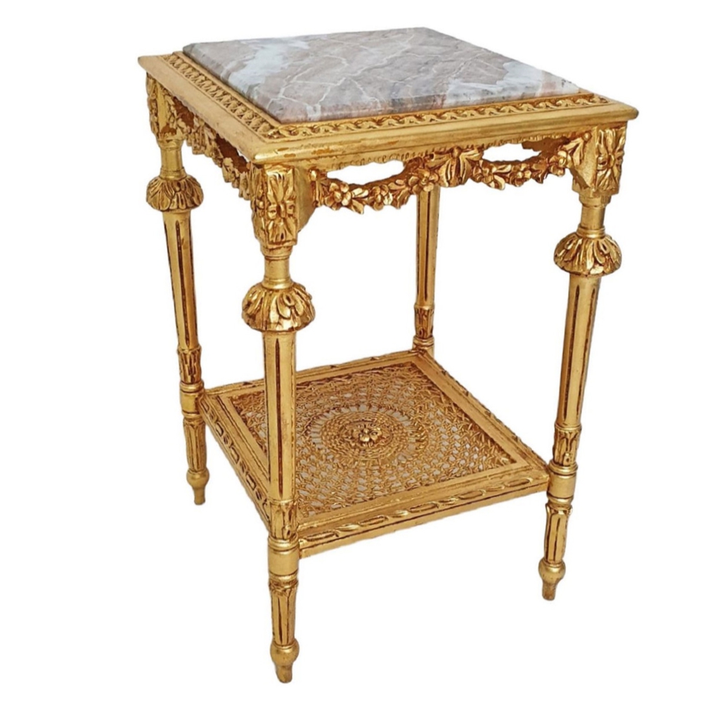 Baroque side table gold with gray marble plate by Casa Padrino