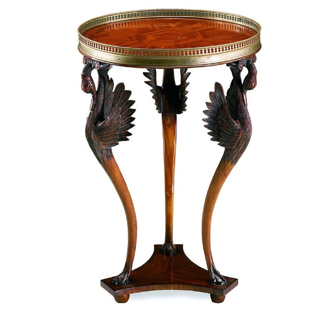 Mesa auxiliar barroca Art Deco Art Nouveau diseño cisne latón madera