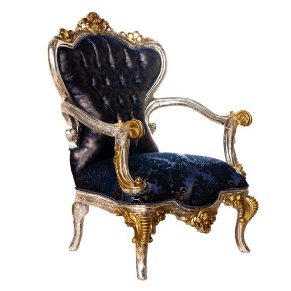 Sillón barroco de lujo Royal Blue Gold Silver