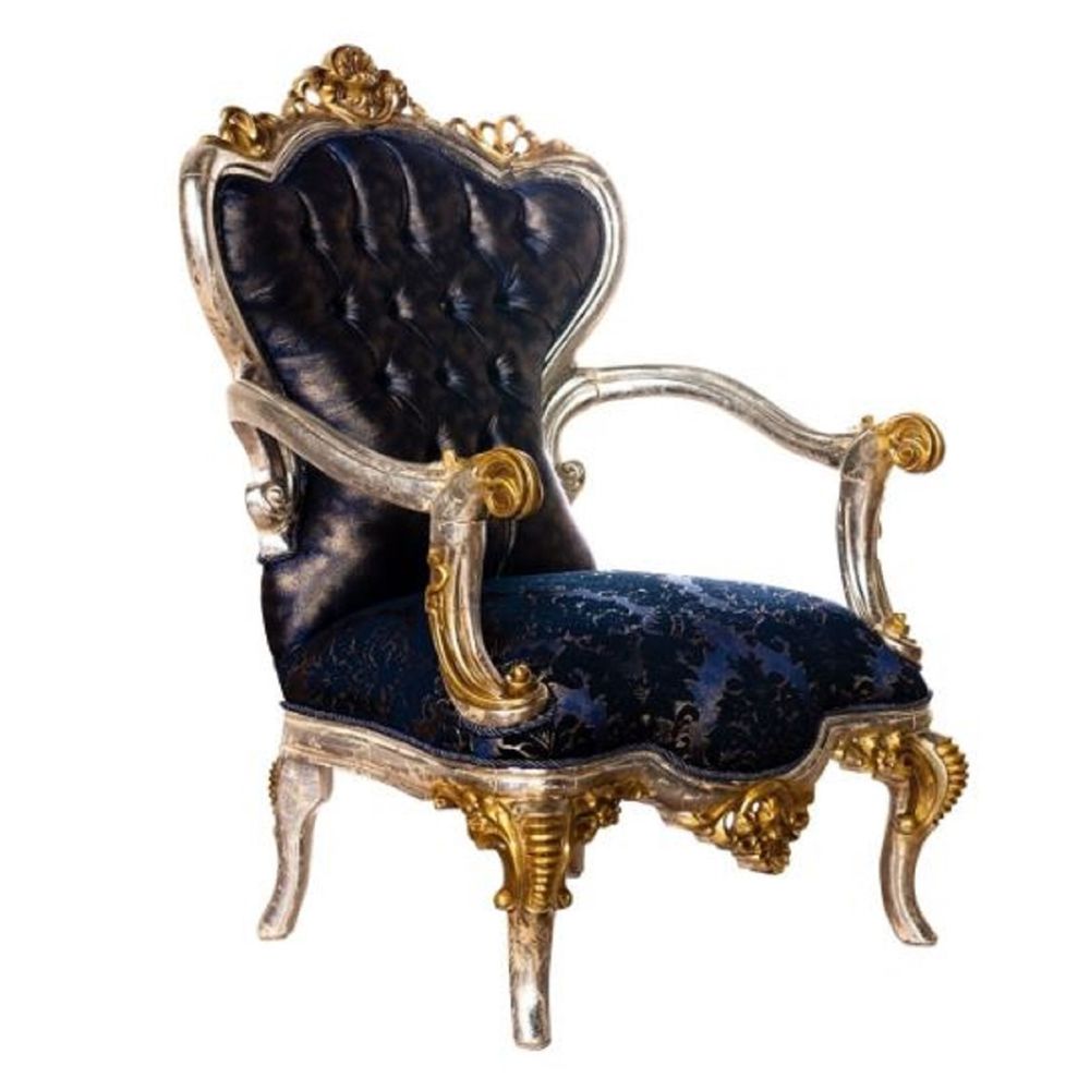 Fauteuil Baroque de Luxe Bleu Roi Or Argent