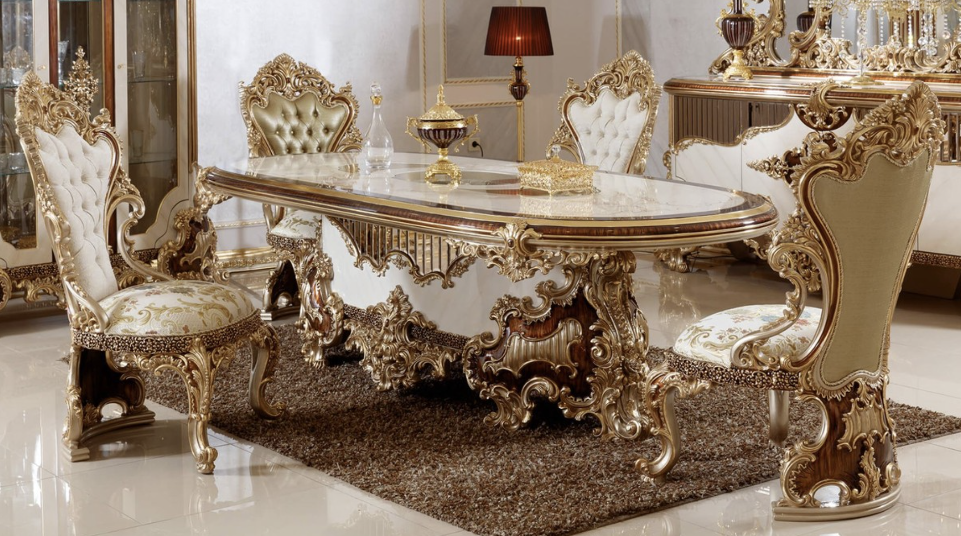 Bộ bàn ăn theo phong cách baroque sang trọng của Casa Padrino n Gold White