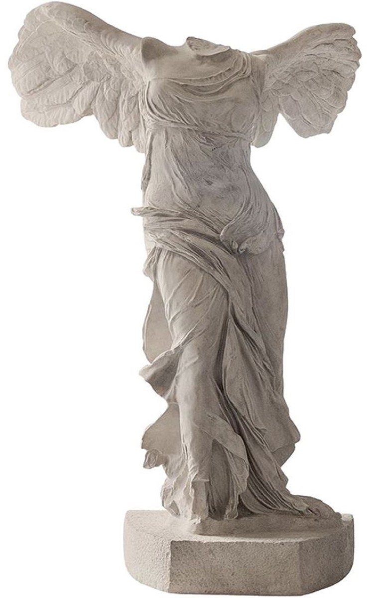 Vous voyez une très grande statue d'ange féminin sans tête en marbre fin et une grande base.