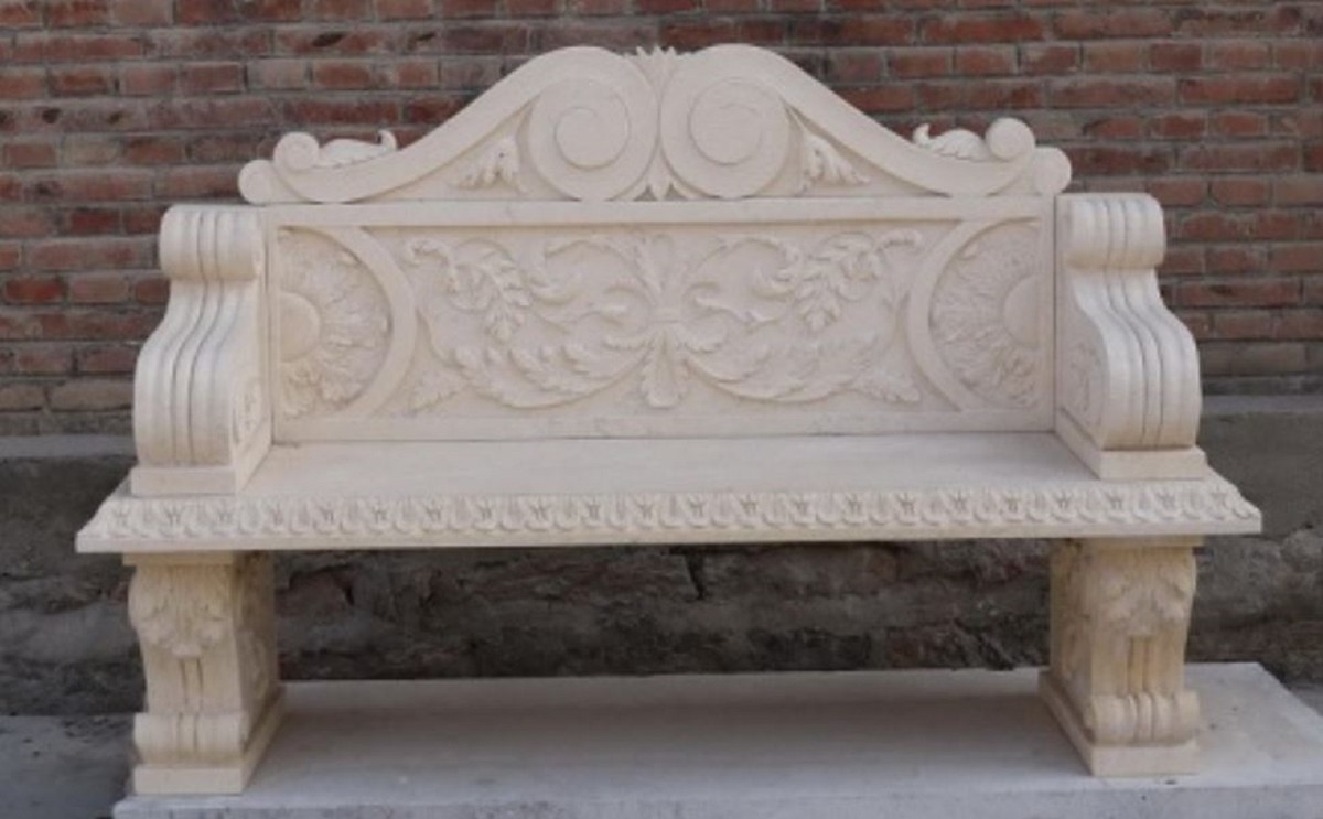 Handgefertigte massive Bank aus edlen beigen Marmor im Barock Stil