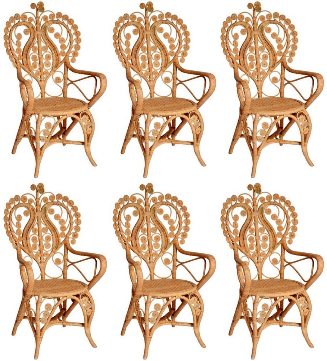 Gartenstuhlset bestehend aus sechs Rattan Stühlen in Beige