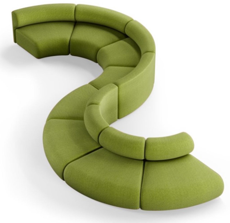 A very luxurious curved modular sofa made of eight elements in a noble green tone from the Grand Hotel outfitter Casa-Padrino.