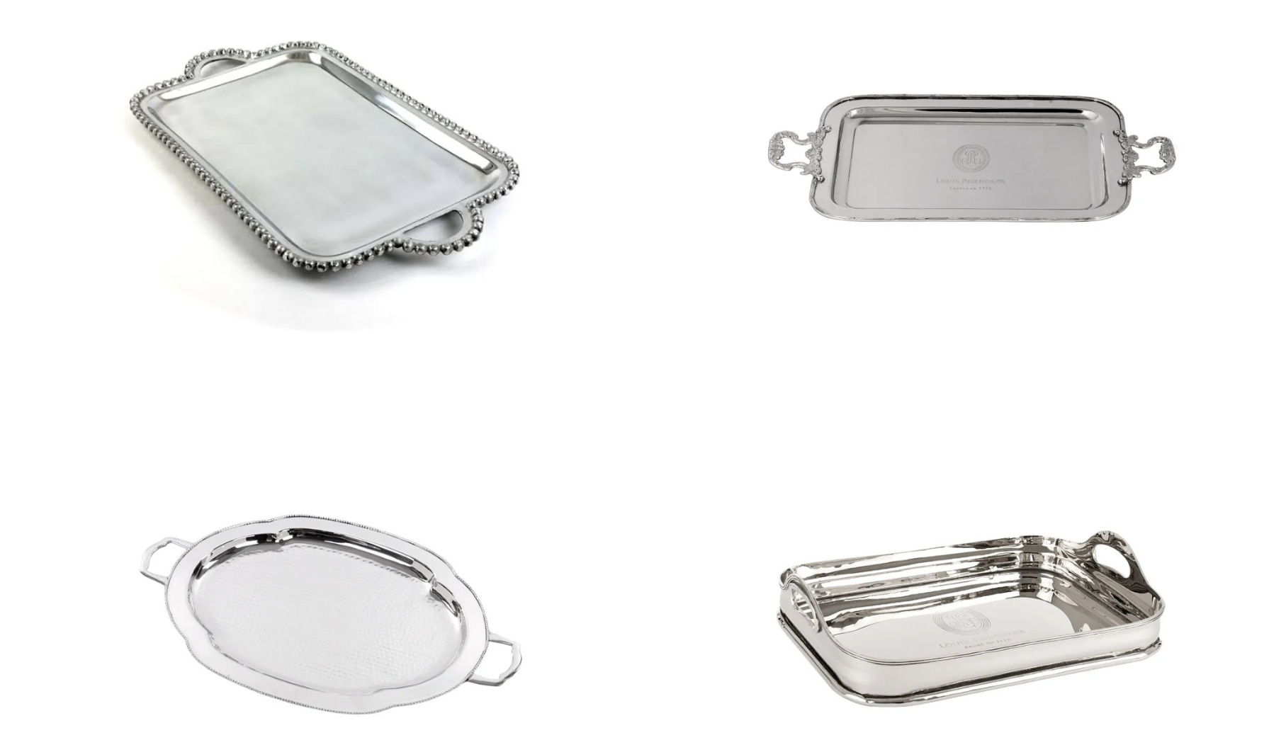 Four examples of the handmade luxury serving trays by Casa Padrino.