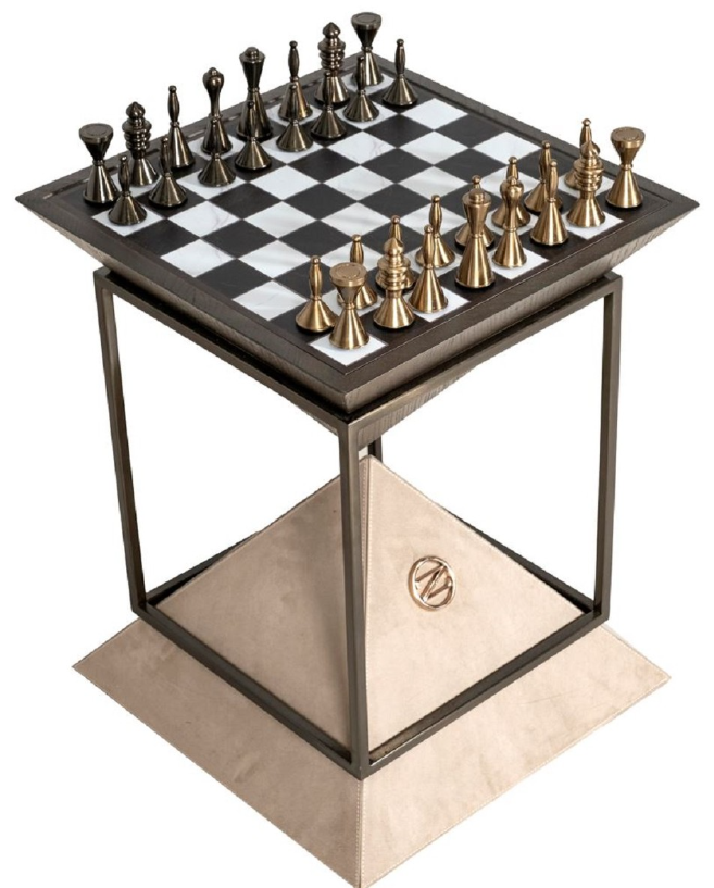 Very high-quality chessboard as a side table for luxurious hotels made of solid wood and metal, ideal for lounges, hallways or common rooms. From Casa Padrino.