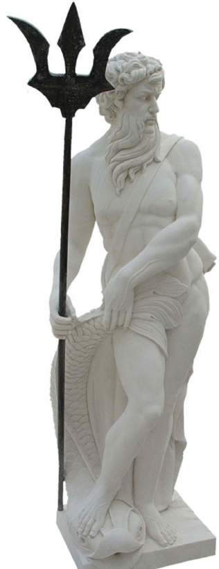 Una escultura de Neptuno de tamaño natural, decorativa para cualquier zona de piscina lujosa.