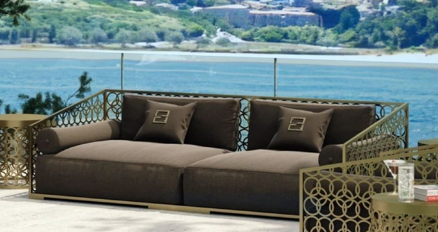 Brown golden garden sofa by Casa Padrino