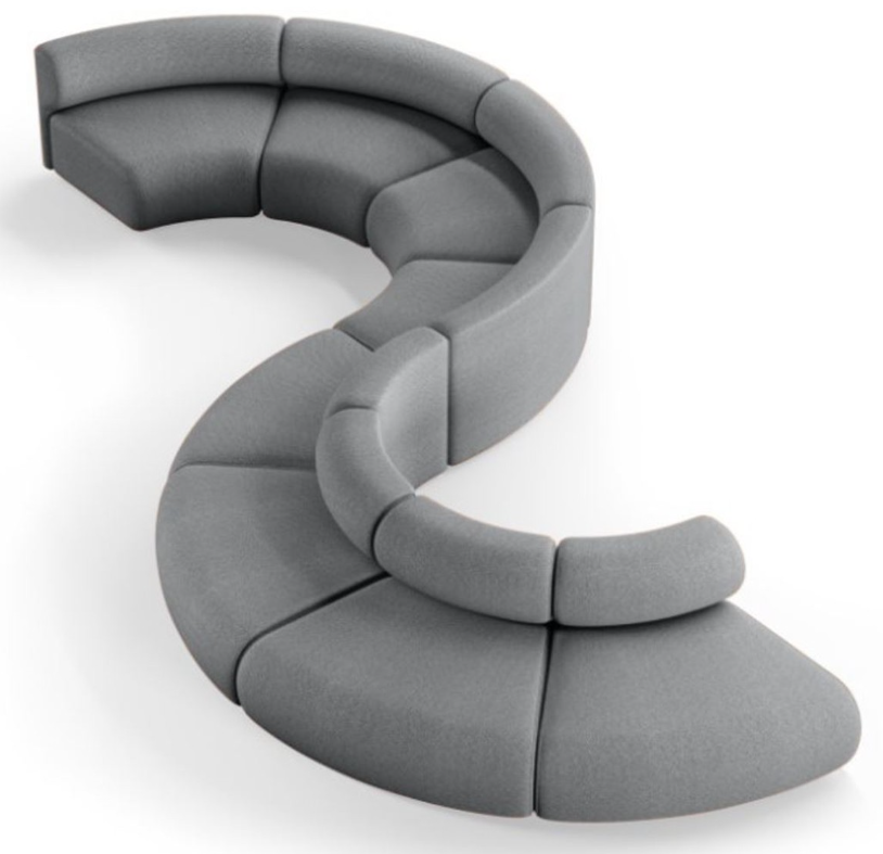 Curved and modular 8 piece sofa, perfect hotel furniture for reception and lounge. In a beautiful grey.