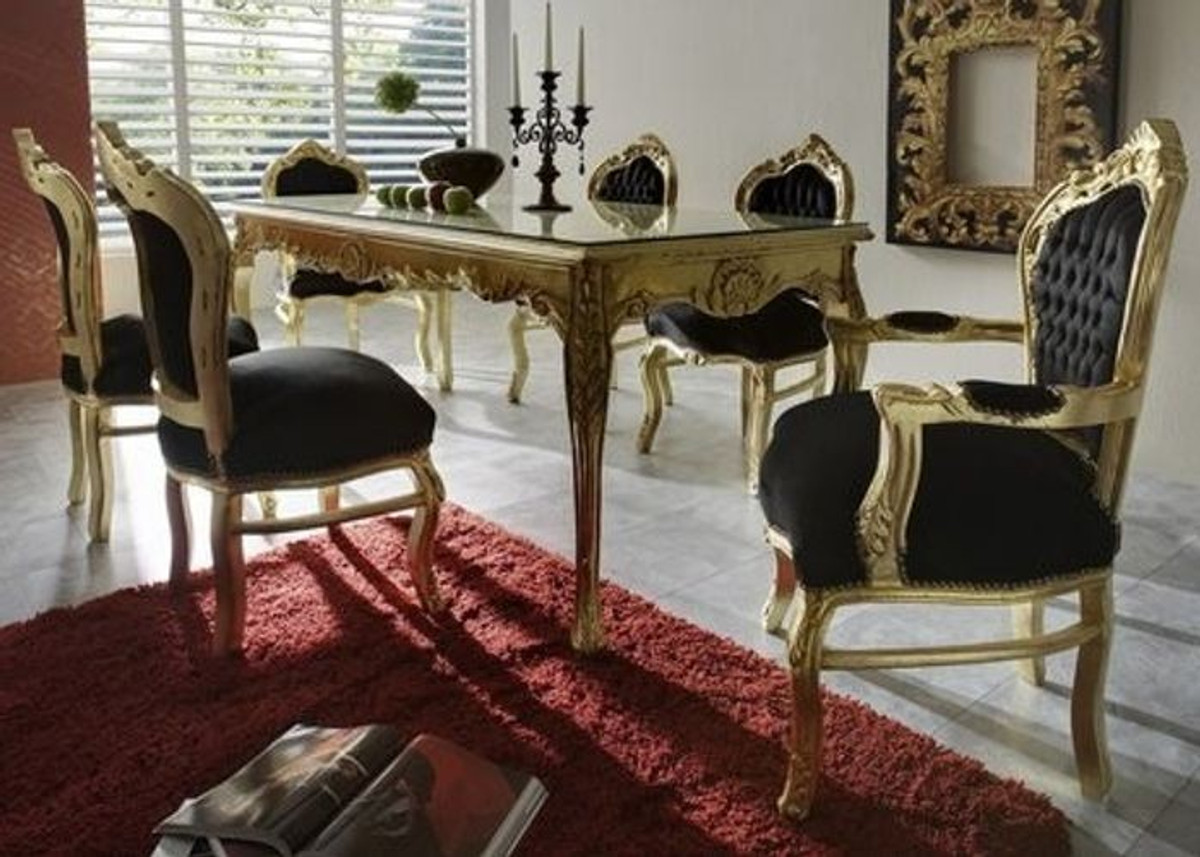 Baroque style dining room set black gold by Casa Padrino - handmade tables and chairs