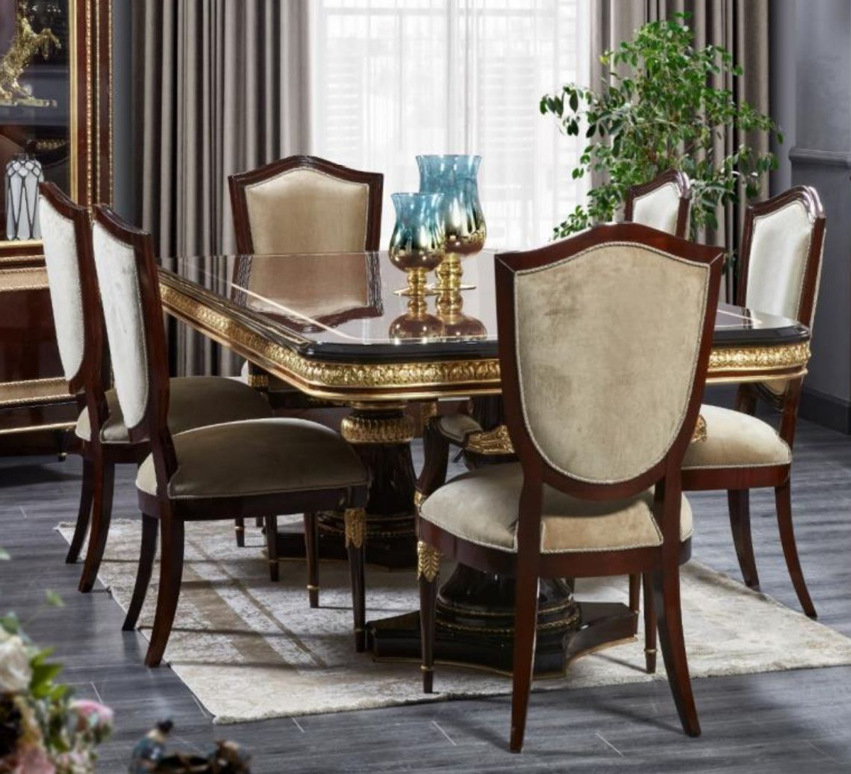 Casa Padrino set di 8 sedie da pranzo Art Déco di lusso beige / marrone  scuro / oro 58 x 65 x A. 90 cm - Mobili da Pranzo e Ristorante Art Déco -  Qualità di Lusso