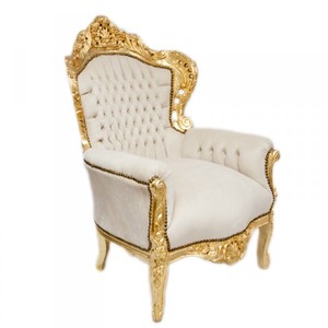4251287776188 - Barock Sessel King Creme Samtstoff Gold - Antik Stil Sessel 4251287776188 - Barock Sessel King Creme Samtstoff Gold - Antik Stil Sessel