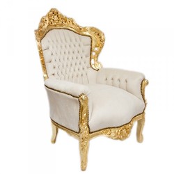 4251287776188 - Barock Sessel King Creme Samtstoff Gold - Antik Stil Sessel 4251287776188 - Barock Sessel King Creme Samtstoff Gold - Antik Stil Sessel