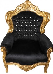 4251287776195 - Barock Sessel King Schwarz   Gold mit Glitzersteinen - Luxus Barock Sessel