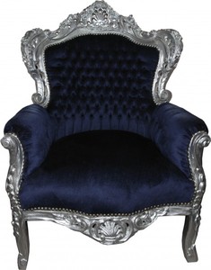 4251287776201 - Barock Sessel King Royalblau Silber - Luxus Barock Möbel im Antik Stil 4251287776201 - Barock Sessel King Royalblau Silber - Luxus Barock Möbel im Antik Stil