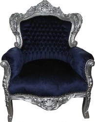 4251287776201 - Barock Sessel King Royalblau Silber - Luxus Barock Möbel im Antik Stil 4251287776201 - Barock Sessel King Royalblau Silber - Luxus Barock Möbel im Antik Stil