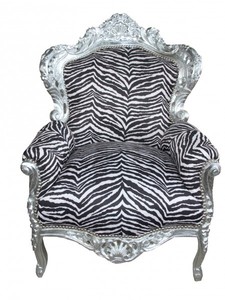 4251287776249 - Barock Sessel King Zebra Silber - Antik Stil Möbel 4251287776249 - Barock Sessel King Zebra Silber - Antik Stil Möbel