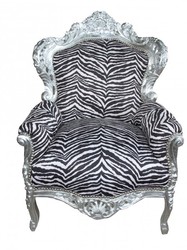 4251287776249 - Barock Sessel King Zebra Silber - Antik Stil Möbel 4251287776249 - Barock Sessel King Zebra Silber - Antik Stil Möbel