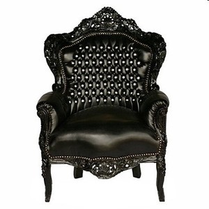 4251287776300 - Barock Sessel King Schwarz Schwarz Lederoptik mit Glitzersteinen - Luxus Barock Sessel 4251287776300 - Barock Sessel King Schwarz Schwarz Lederoptik mit Glitzersteinen - Luxus Barock Sessel