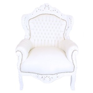 4251287776362 - Barock Sessel King in weiÃer Lederoptik mit Glitzersteinen - Limited Edition