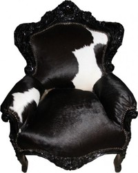 4251287776379 - Barock Sessel King Kuhfell   Schwarz 85 x 85 x H 120 cm - Barock MÃ¶bel