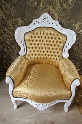 4251287776430 - Barock Sessel King Gold Muster Weiß 85 x 85 x H 120 cm - Antik Stil Möbel 4251287776430 - Barock Sessel King Gold Muster Weiß 85 x 85 x H 120 cm - Antik Stil Möbel