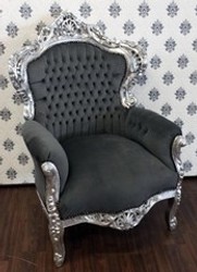 4251287776454 - Barock Sessel King Grau Silber - Luxus Antik Stil Sessel 4251287776454 - Barock Sessel King Grau Silber - Luxus Antik Stil Sessel