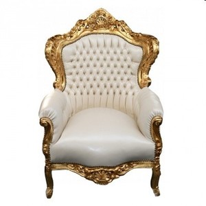 4252006254529 - Barock Sessel King Creme   Gold - Barock Sessel in Lederoptik