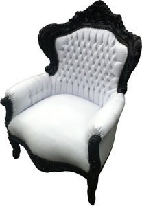 4251287776478 - Barock Sessel King weiÃ   schwarz in Lederoptik 85 x 85 x H 120 cm
