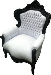 4251287776478 - Barock Sessel King weiÃ   schwarz in Lederoptik 85 x 85 x H 120 cm