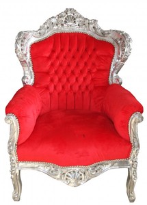 4251287776515 - Barock Sessel King Rot   Silber 85 x 85 x H 120 cm - Antik Stil MÃ¶bel