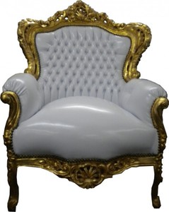 4251287776683 - Barock Sessel King weià gold in Lederoptik - Edel & Prunkvoll 4251287776683 - Barock Sessel King weià gold in Lederoptik - Edel & Prunkvoll