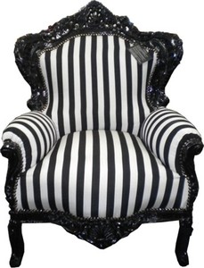4251287776690 - Barock Sessel King Schwarz   WeiÃ Streifen   Schwarz - Antik Stil