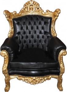 4251287777338 - Antik Stil Wohnzimmer Sessel Al Capone Schwarz Lederoptik Gold Mod2 - Barock Möbel 4251287777338 - Antik Stil Wohnzimmer Sessel Al Capone Schwarz Lederoptik Gold Mod2 - Barock Möbel