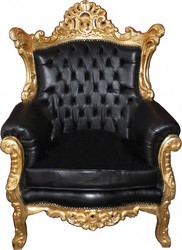 4251287777338 - Antik Stil Wohnzimmer Sessel Al Capone Schwarz Lederoptik Gold Mod2 - Barock Möbel 4251287777338 - Antik Stil Wohnzimmer Sessel Al Capone Schwarz Lederoptik Gold Mod2 - Barock Möbel