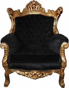4251287777352 - Antik Stil Sessel Al Capone Mod 3 Schwarz   Gold 85 x 65 x H 127 cm - Barock Sessel