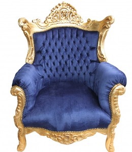 4251287777413 - Barock Sessel Al Capone Royalblau   Gold - Antik Stil Wohnzimmer Sessel