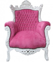 4251287777420 - Barock Antik Stil Sessel Al Capone Pink   WeiÃ mit Bling Bling Glitzersteinen 90 x 80 x H 127 cm