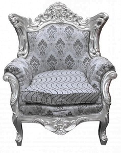4251287777451 - Barock Sessel Al Capone Mod2 Grau Muster Silber 85 x 65 x H 127 cm - Möbel im Antik Stil 4251287777451 - Barock Sessel Al Capone Mod2 Grau Muster Silber 85 x 65 x H 127 cm - Möbel im Antik Stil
