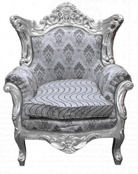 4251287777451 - Barock Sessel Al Capone Mod2 Grau Muster Silber 85 x 65 x H 127 cm - Möbel im Antik Stil 4251287777451 - Barock Sessel Al Capone Mod2 Grau Muster Silber 85 x 65 x H 127 cm - Möbel im Antik Stil