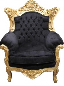 4251287777468 - Barock Antik Stil Wohnzimmer Sessel Al Capone Mod 2 Schwarz   Gold 85 x 65 x H 127 cm - Limited Edition B!