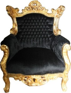 4251287777550 - Barock Sessel Al Capone Schwarz Gold 90 x 80 x H 120 cm - Antik Stil Möbel 4251287777550 - Barock Sessel Al Capone Schwarz Gold 90 x 80 x H 120 cm - Antik Stil Möbel