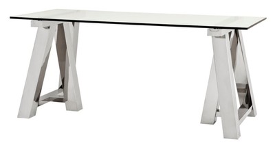 4251287778144 - Designer Schreibtisch Silber 180 x 80 x H 78 cm - Luxus BÃ¼romÃ¶bel
