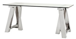 4251287778144 - Designer Schreibtisch Silber 180 x 80 x H 78 cm - Luxus BÃ¼romÃ¶bel