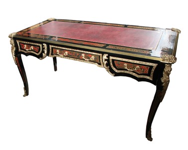 4251287779622 - Barock Boulle Schreibtisch Schwarz   Gold   Rot - 161 cm x 83 cm x H 82 cm