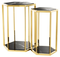 4251287780840 - Luxus Beistelltisch 2er Set in gold mit schwarzem Marmor - Luxus QualitÃ¤t