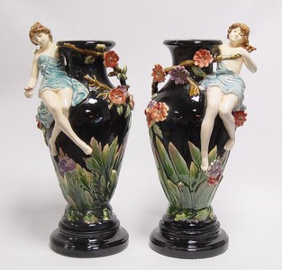 4251287781205 - Barock Porzellan Vasen Set mit BlumenmÃ¤dchen - H 43 cm (2 StÃ¼ck) - Luxus Keramik Vasen